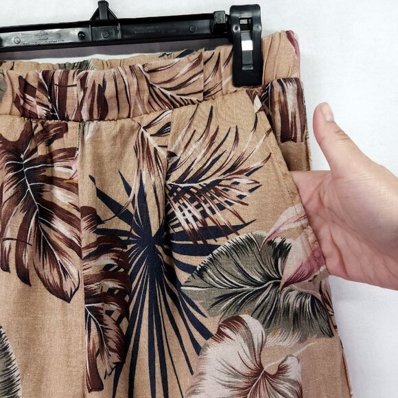 Elie Tahari 100% Linen Cropped Wide Leg Pants Size Small Tropical Beige - Picture 8 of 13